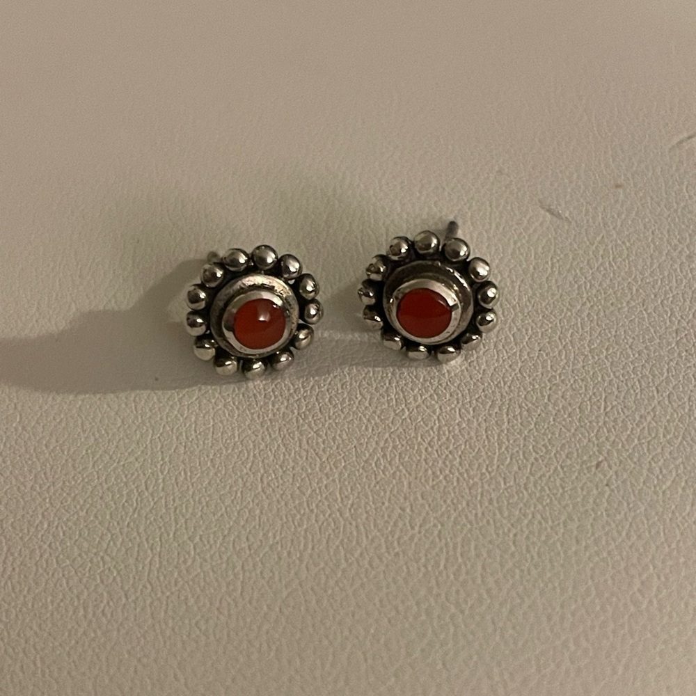 Sunburst Carnelian and Silver Stud Earrings